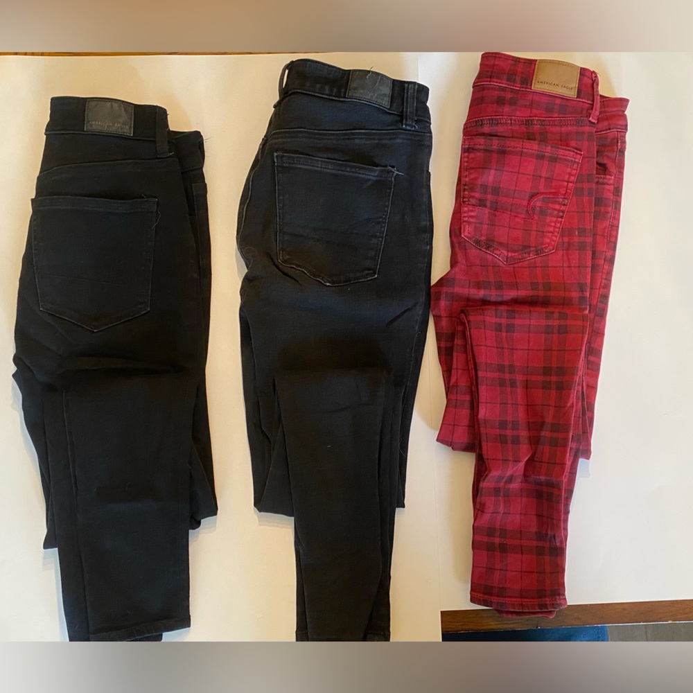 American Eagle Outfitters Black and Red Skinny Jeans